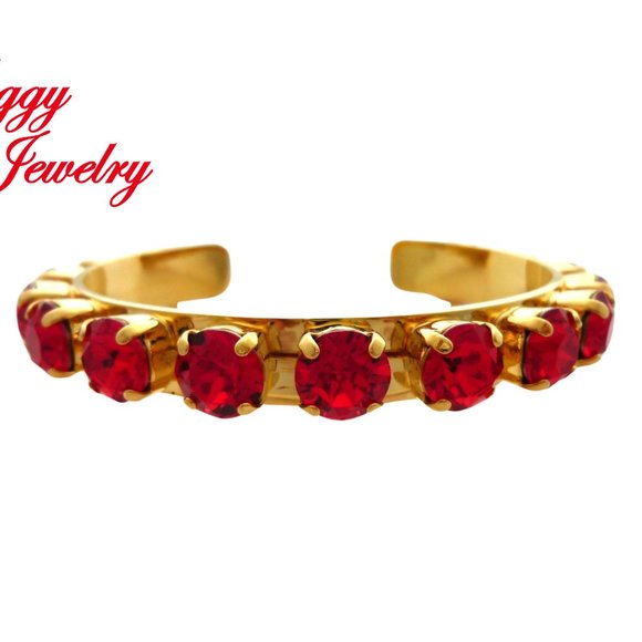 Light Siam Red Cuff Bangle Bracelet made with Genuine Austrian Crystals in 8mm - Picture 1 of 5